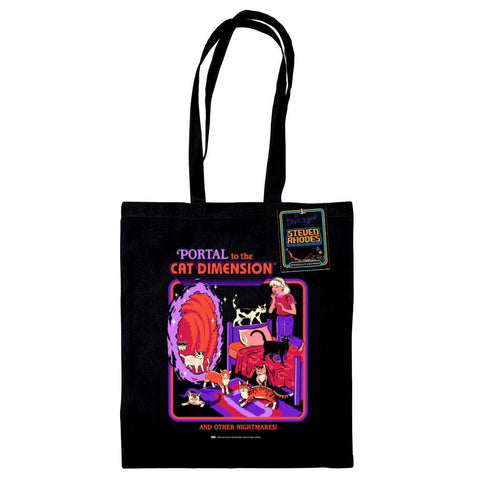 STEVEN RHODES (PORTAL TO THE CAT DIMENSION) BLACK TOTE BAG