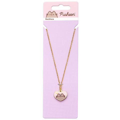 Pusheen the Cat Pink and Gold Heart Necklace